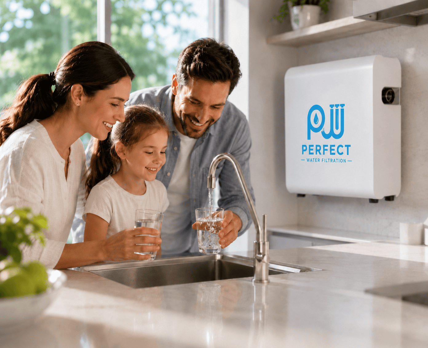 Melbourne family drinking fresh filtered water from a home kitchen tap